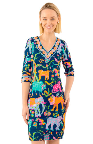 Banded V Neck Jersey Dress Animal Kingdom