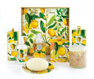 Michel Design Lemon Basil Collection Soap Tray Melamine napkins Candle