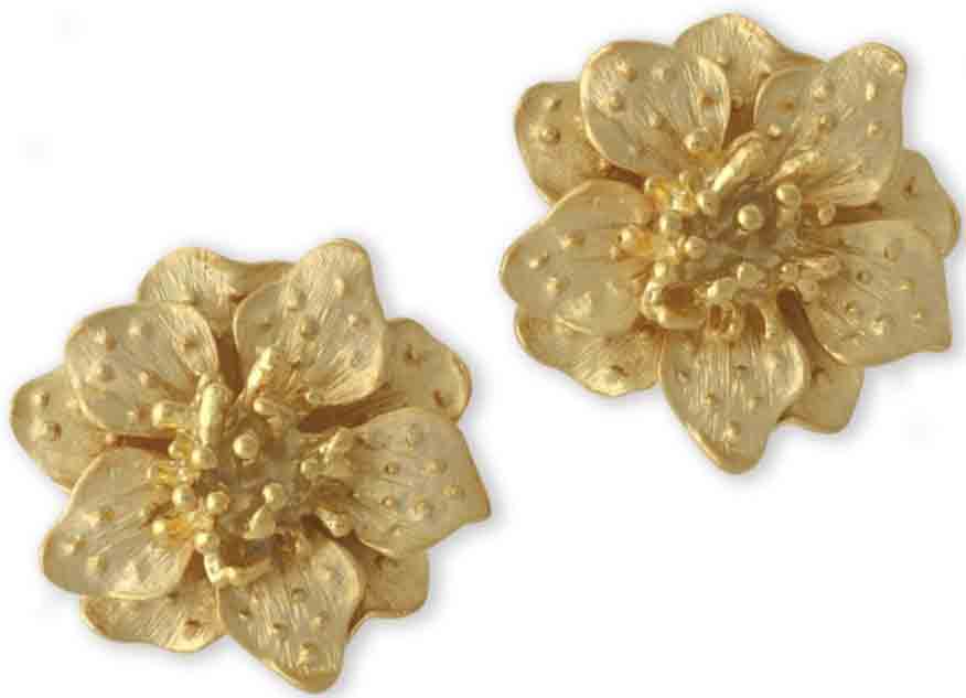 Kenneth Lane Gold Dogwood Flower Clip Earrings
