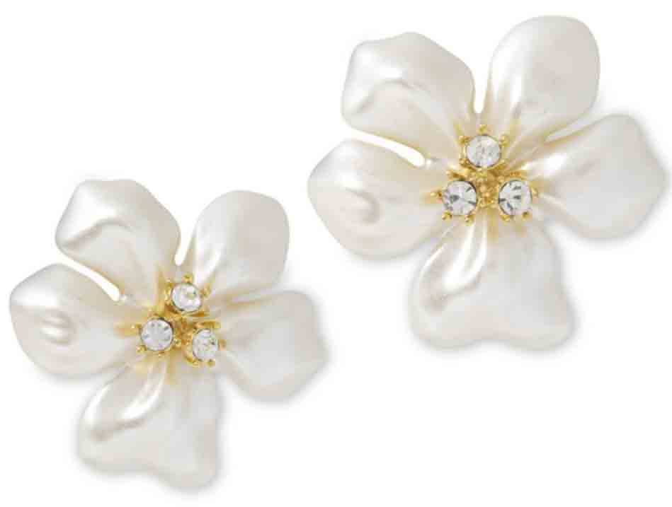 Kenneth Lane White Dogwood Clip Earrings